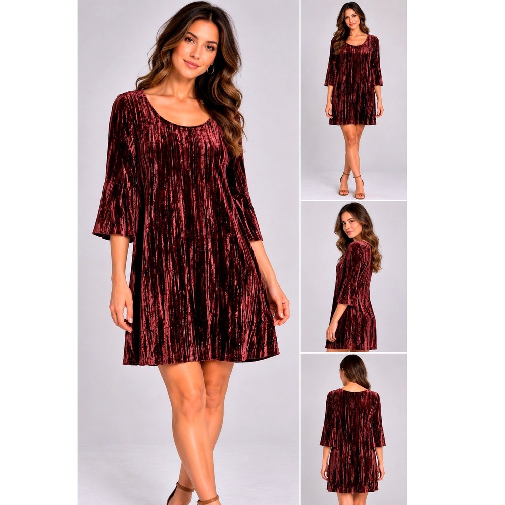 Garnet Hill Velvet BOHO‎ Mini Dress Size 6 Burgundy Holiday Whimsygoth